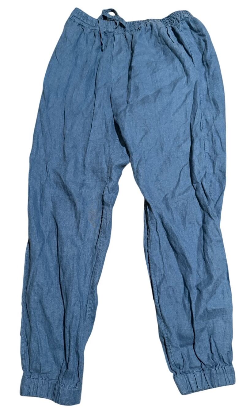 Manufacture du Lin 100% Linen Blue Jogger Pants, French, Women's Plus Size 2XL